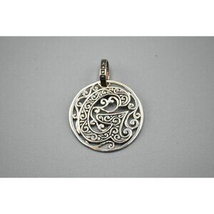 G Monogram Pendant Sterling Silver Filigree Disc 925 18K Stamps 7.95g 1.5"